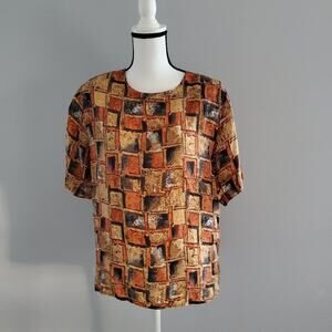 Stunt Vintage Brown Short Sleeve 100% Silk Shirt L